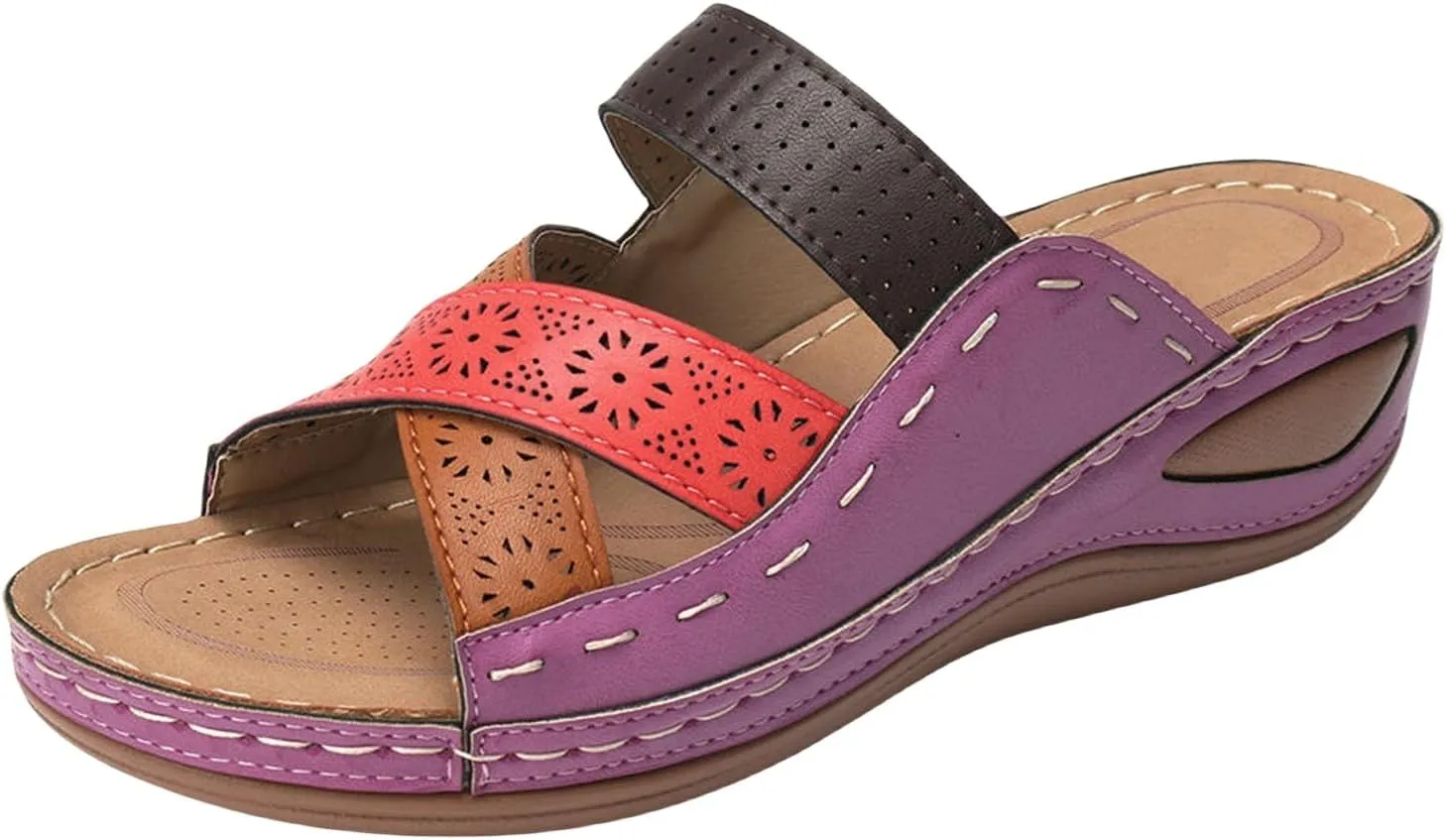 Orthopedic Sandals for Women Summer Platform Sandals Open Toe Hollow Out Breathable Slippers, Comfortable Slip On Walking Slippers with Arch Support All Day Comfort