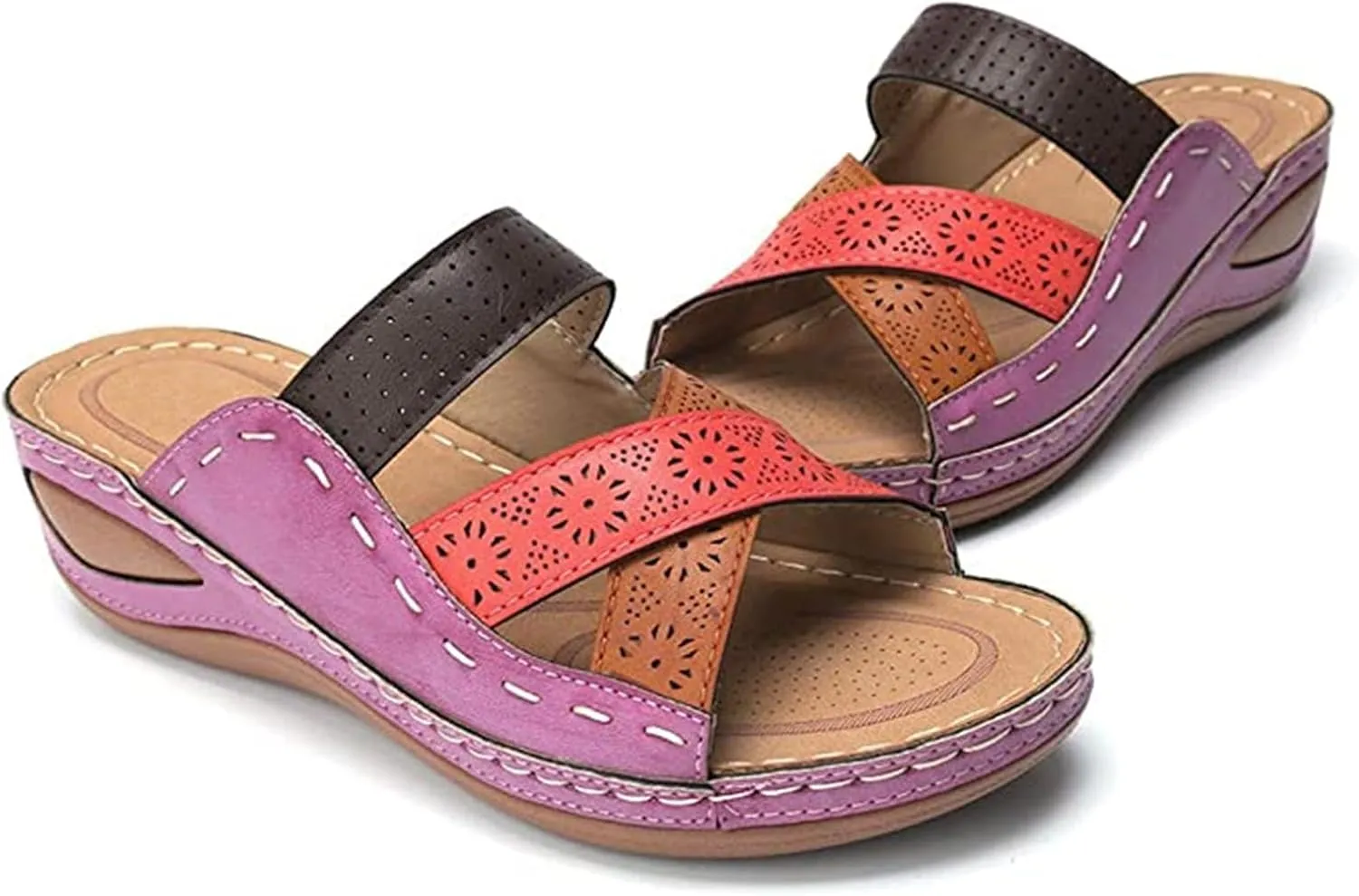 Orthopedic Sandals for Women Summer Platform Sandals Open Toe Hollow Out Breathable Slippers, Comfortable Slip On Walking Slippers with Arch Support All Day Comfort