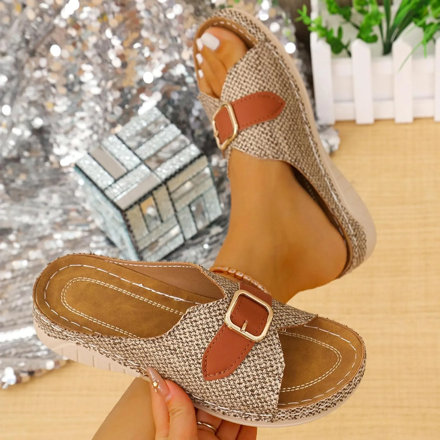 Orthopedic Sandals for Women Wide Width Women Arch Support Slides Orthotic Walking Sandals Dressy Summer Comfortable Walking Slippers Damping Sole Upgradation Stretch Lightweight Flat Slippers