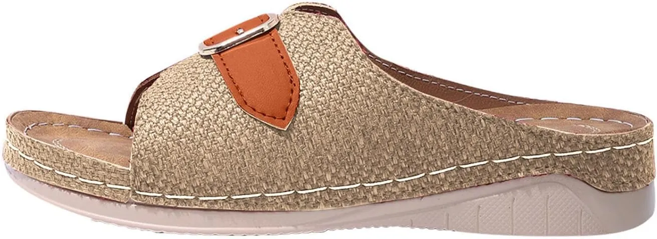 Orthopedic Sandals for Women Wide Width Women Arch Support Slides Orthotic Walking Sandals Dressy Summer Comfortable Walking Slippers Damping Sole Upgradation Stretch Lightweight Flat Slippers