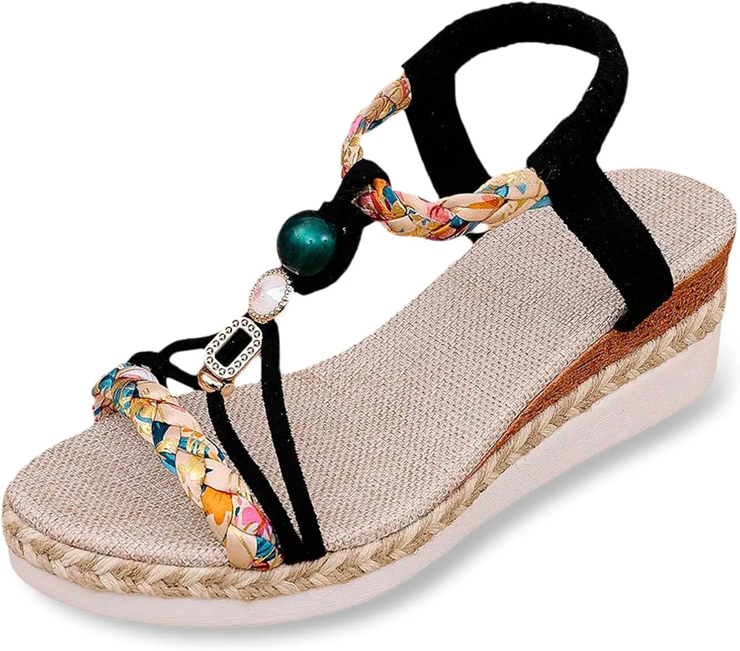 Orthopedic Wedge Sandals for Women Dressy 2025 Low Heels,Wide Width Walking Non Slip Beach Ankle Elastic Bohemian Woven Shoes