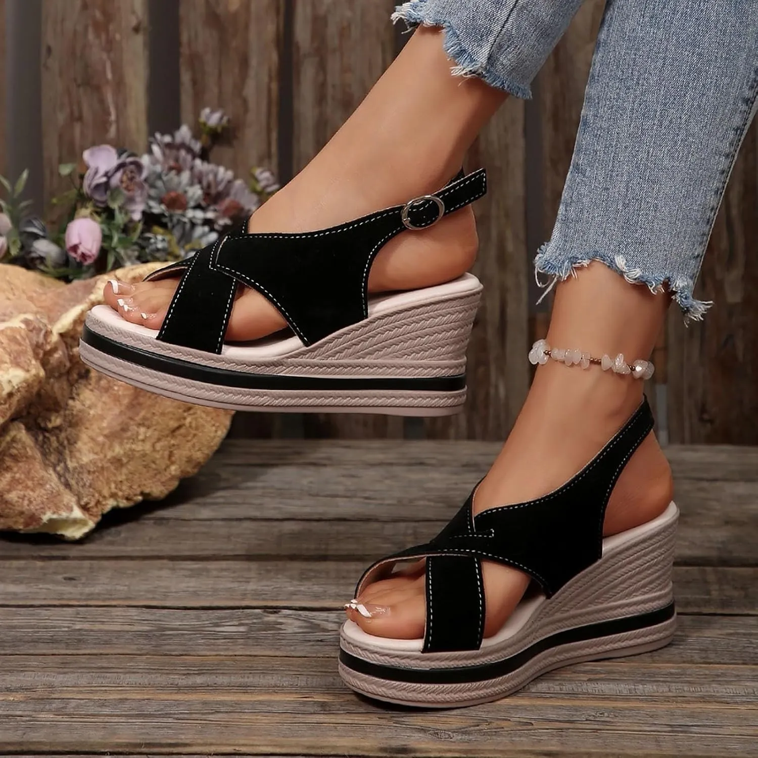 Orthopedic Wedge Sandals For Women Dressy Summer Open Toe Espadrilles Woven Slingback Comfortable Dressy Wedges Sandals 2025 Fashionable Casual Boho Walking Ankle Strap Sandals