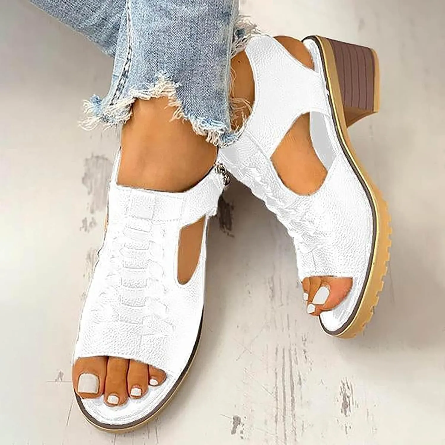 Orthopedic Wedge Sandals for Women High Heel Open Toe Sandals with Side Zippers Casual Slip On Hollow Out Sandles Dressy Summer Shoes