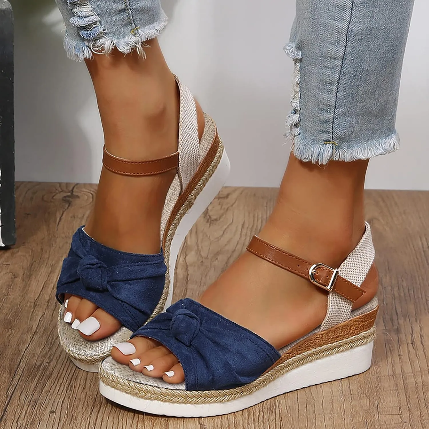 Orthopedic Wedge Sandals for Women Summer Dressy 2024 Open Toe Ankle Strap Platform Slip on Sandals Casual Strappy Low Wedges Sandals Beach Dress Shoes Comfortable Sandals for Women Dressy