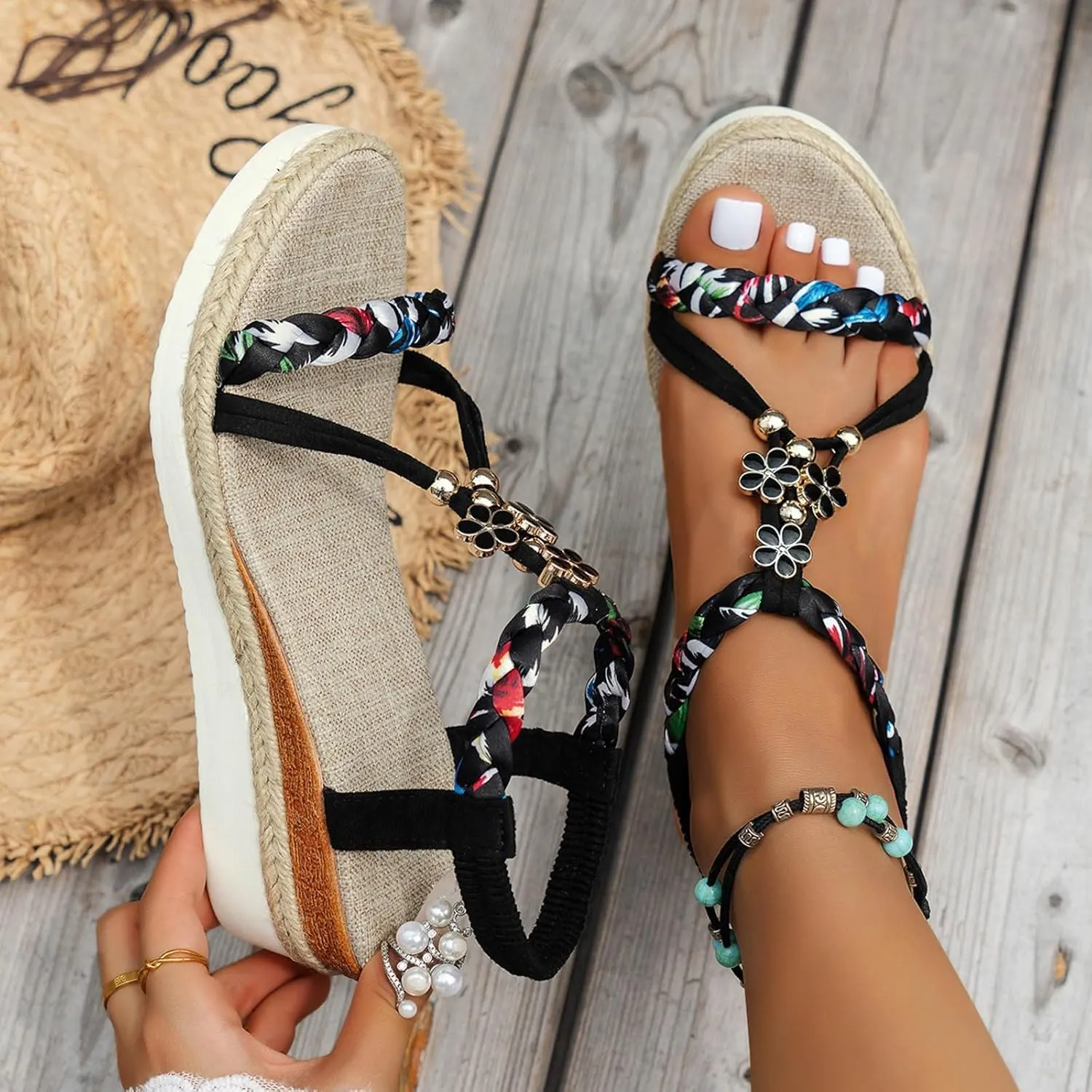 Orthopedic Wedge Sandals for Women Summer Dressy 2025 Low Heels Sandal Wide Width Fashion Walking Non Slip Casual Beach Platform Shoes Open Toe Ankle Elastic Bohemian Woven Sandals