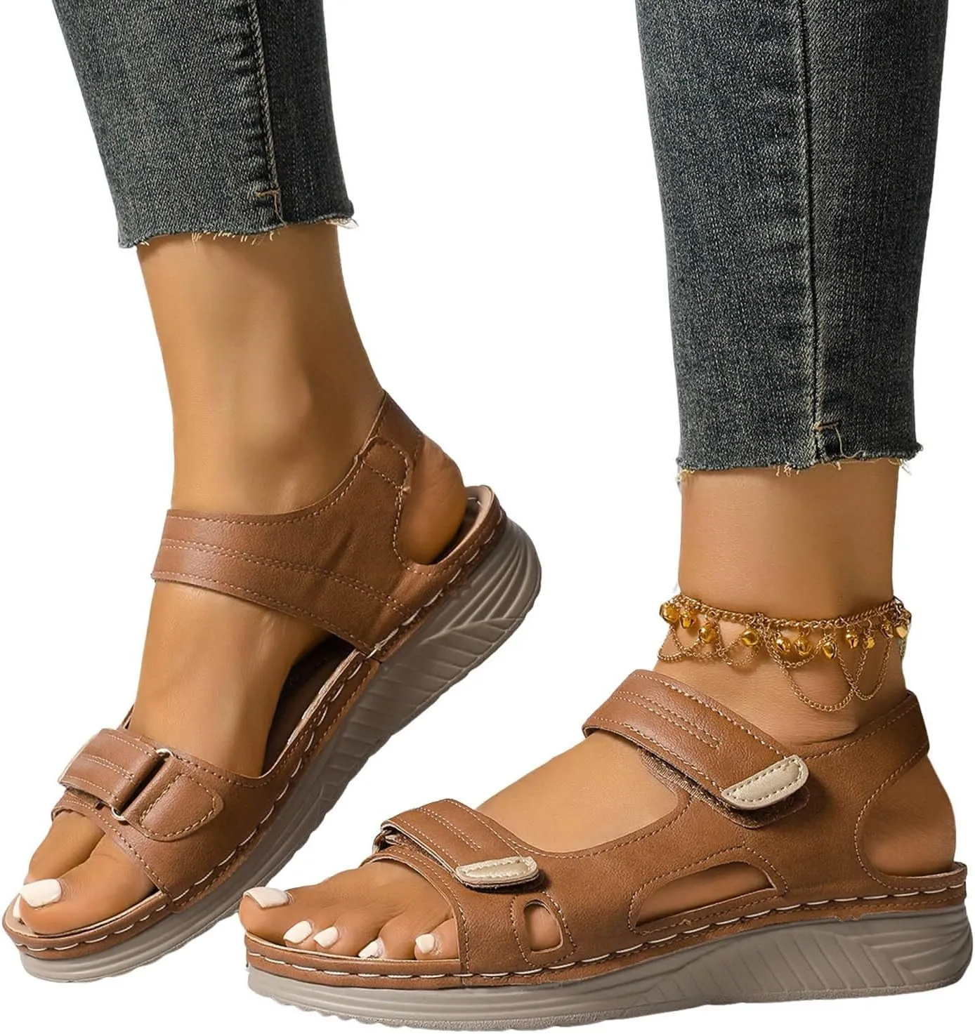 Orthopedic Wedge Sandals for Women Summer Dressy, Open Toe Ankle Strap Platform Sandals Casual Strappy Low Wedges Sandals Zipper Summer Beach Sandals Dress Shoes Comfortable Outdoor Shoes