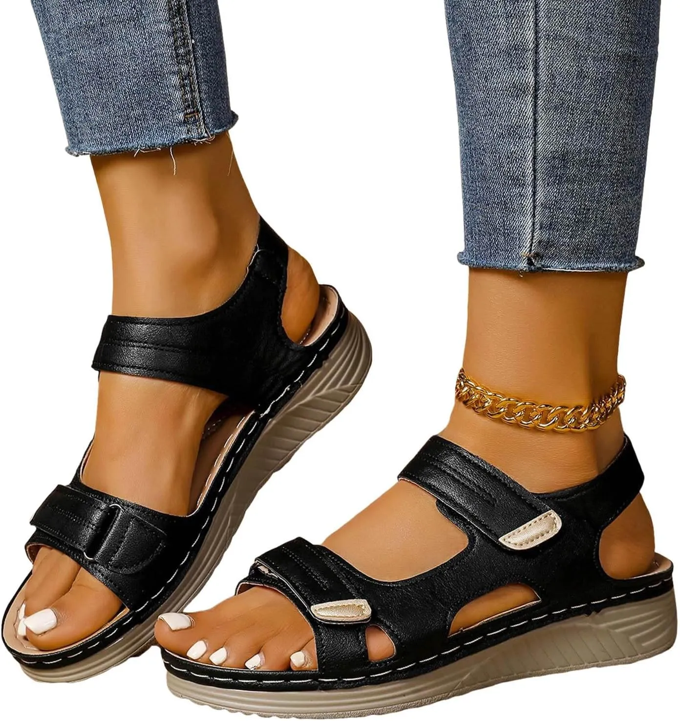 Orthopedic Wedge Sandals for Women Summer Dressy, Open Toe Ankle Strap Platform Sandals Casual Strappy Low Wedges Sandals Zipper Summer Beach Sandals Dress Shoes Comfortable Outdoor Shoes