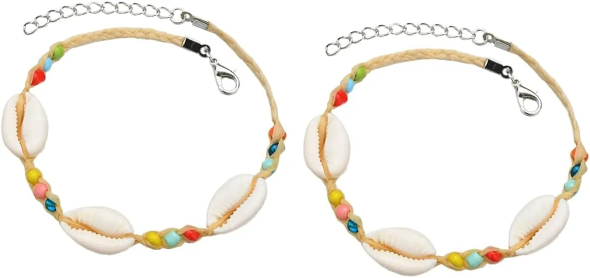 PartyKindom Sturdy Bohemia Style Shell Anklet 2pcs Handmade Bracelets for Women Easy-break Material