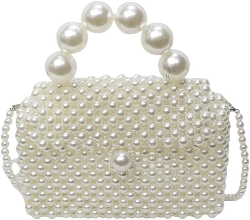 Pearl Beaded Clutch Bag Handmade Woven Women Crossbody Bag Solid Handbag Clutch Purse Wedding Party Dinner Bag