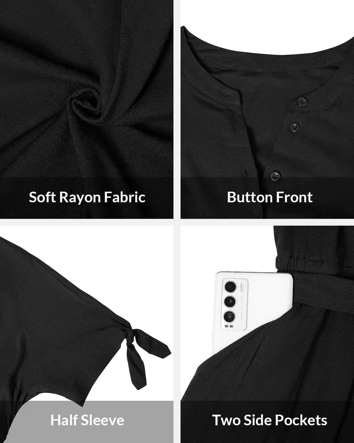 Pinup Fashion Summer Work Dress Plus Size - Office Casual Business Button Front Midi Dress with Pockets