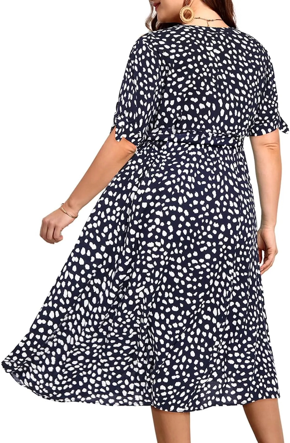 Pinup Fashion Summer Work Dress Plus Size - Office Casual Business Button Front Midi Dress with Pockets