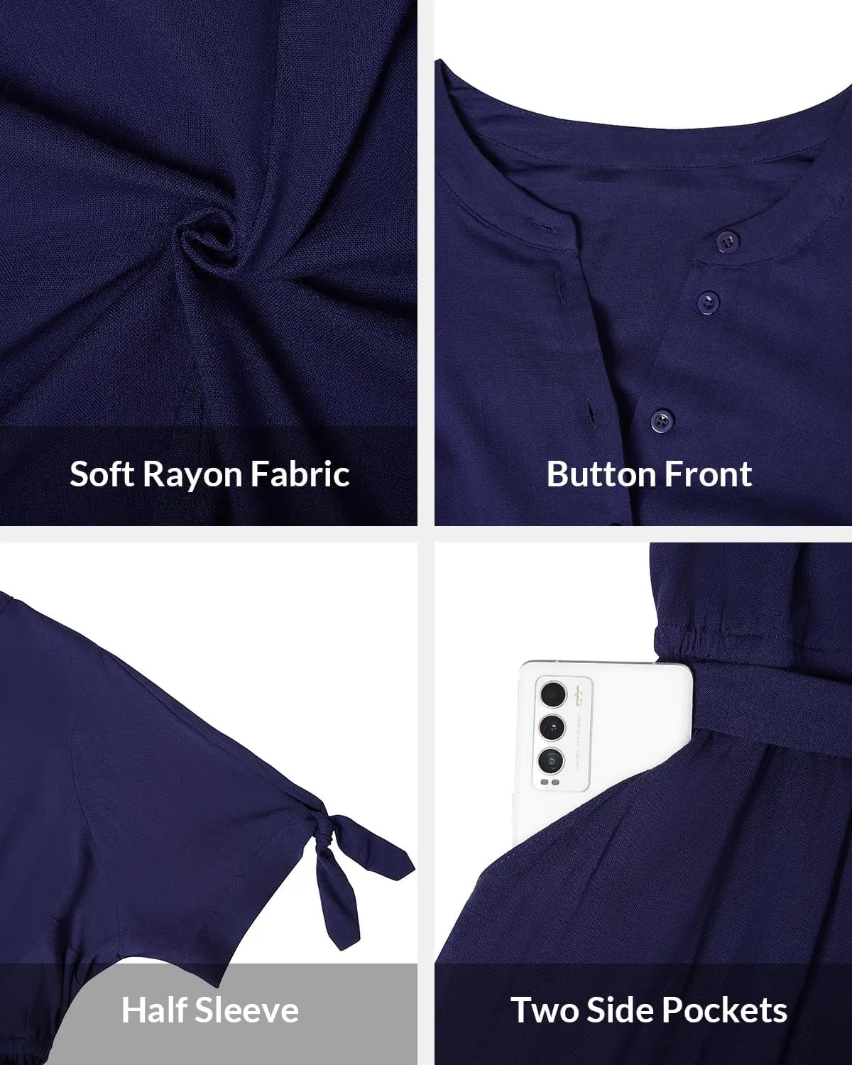 Pinup Fashion Summer Work Dress Plus Size - Office Casual Business Button Front Midi Dress with Pockets