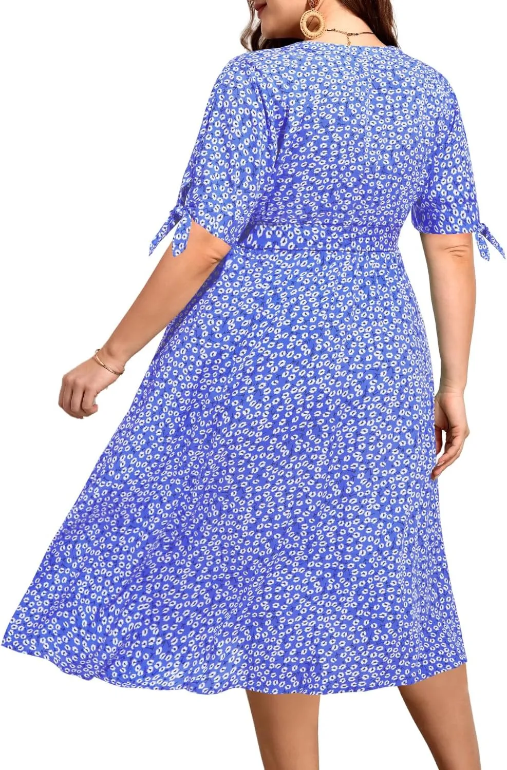 Pinup Fashion Summer Work Dress Plus Size - Office Casual Business Button Front Midi Dress with Pockets