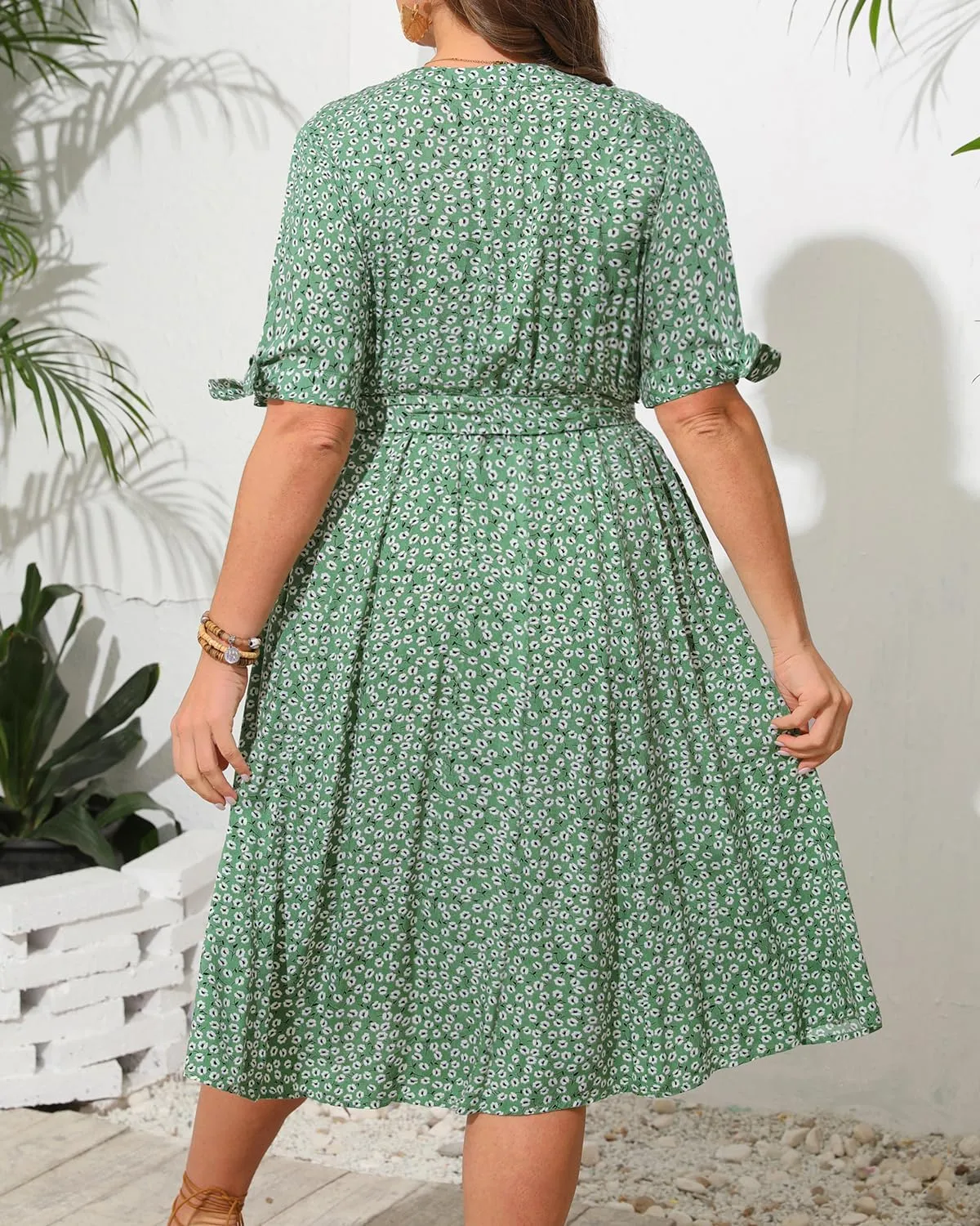 Pinup Fashion Summer Work Dress Plus Size - Office Casual Business Button Front Midi Dress with Pockets