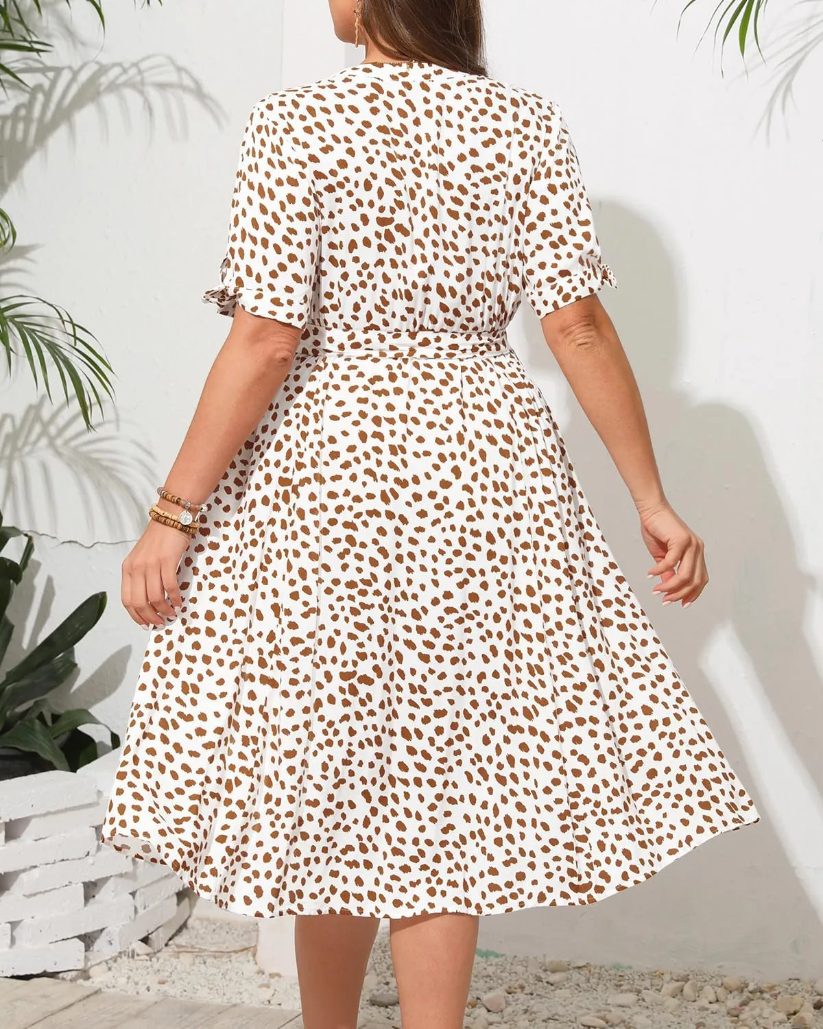 Pinup Fashion Summer Work Dress Plus Size - Office Casual Business Button Front Midi Dress with Pockets