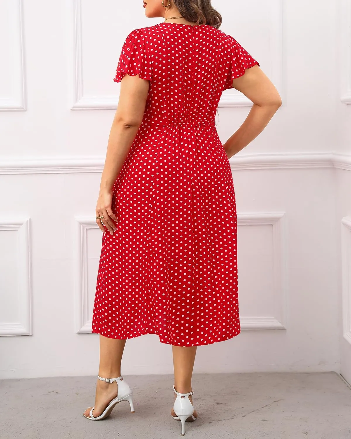 Plus Size Summer Dresses - Casual Work Boho Button Front Floral Midi Dress with Pockets