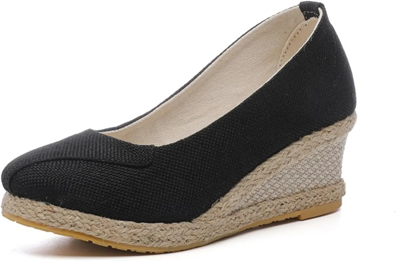 Raffia Sandals Women Closed Toe Woven Flax Espadrilles Wedge Sandals High Sole Slip-On Platform Shoes Fashion Arch Support Summer Shoes