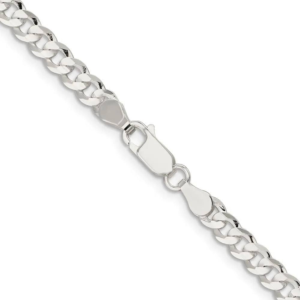 Real 925 Sterling Silver 4.5mm Concave Beveled Curb Cuban Chain Necklace - with Secure Lobster Lock Clasp