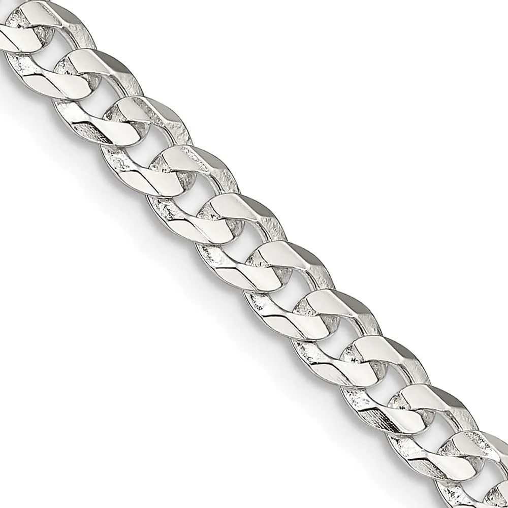 Real 925 Sterling Silver 4.5mm Concave Beveled Curb Cuban Chain Necklace - with Secure Lobster Lock Clasp
