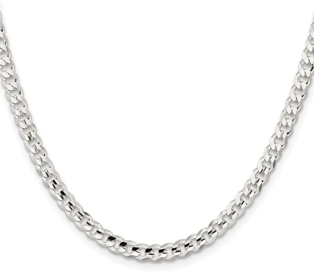 Real 925 Sterling Silver 4.5mm Concave Beveled Curb Cuban Chain Necklace - with Secure Lobster Lock Clasp
