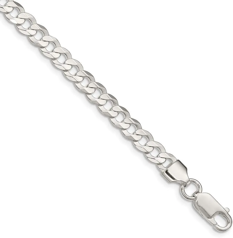 Real 925 Sterling Silver 5.65mm Concave Beveled Curb Cuban Chain Necklace - with Secure Lobster Lock Clasp