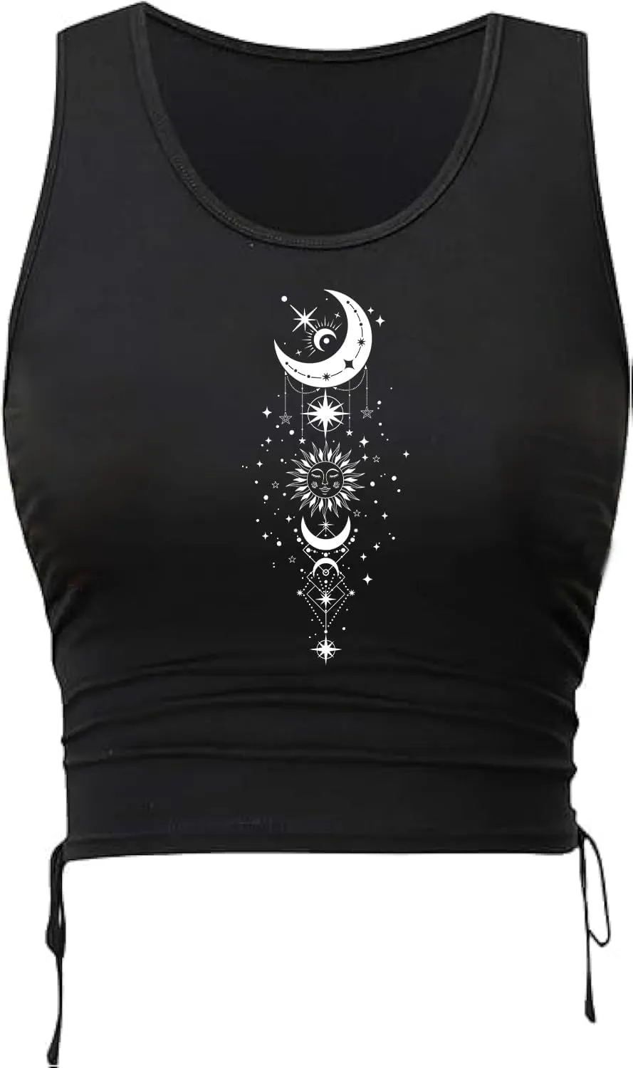 Remidoo Women's Casual Drawstring Graphic Cropped Tank Top Ruched Sleeveless Top Shirt