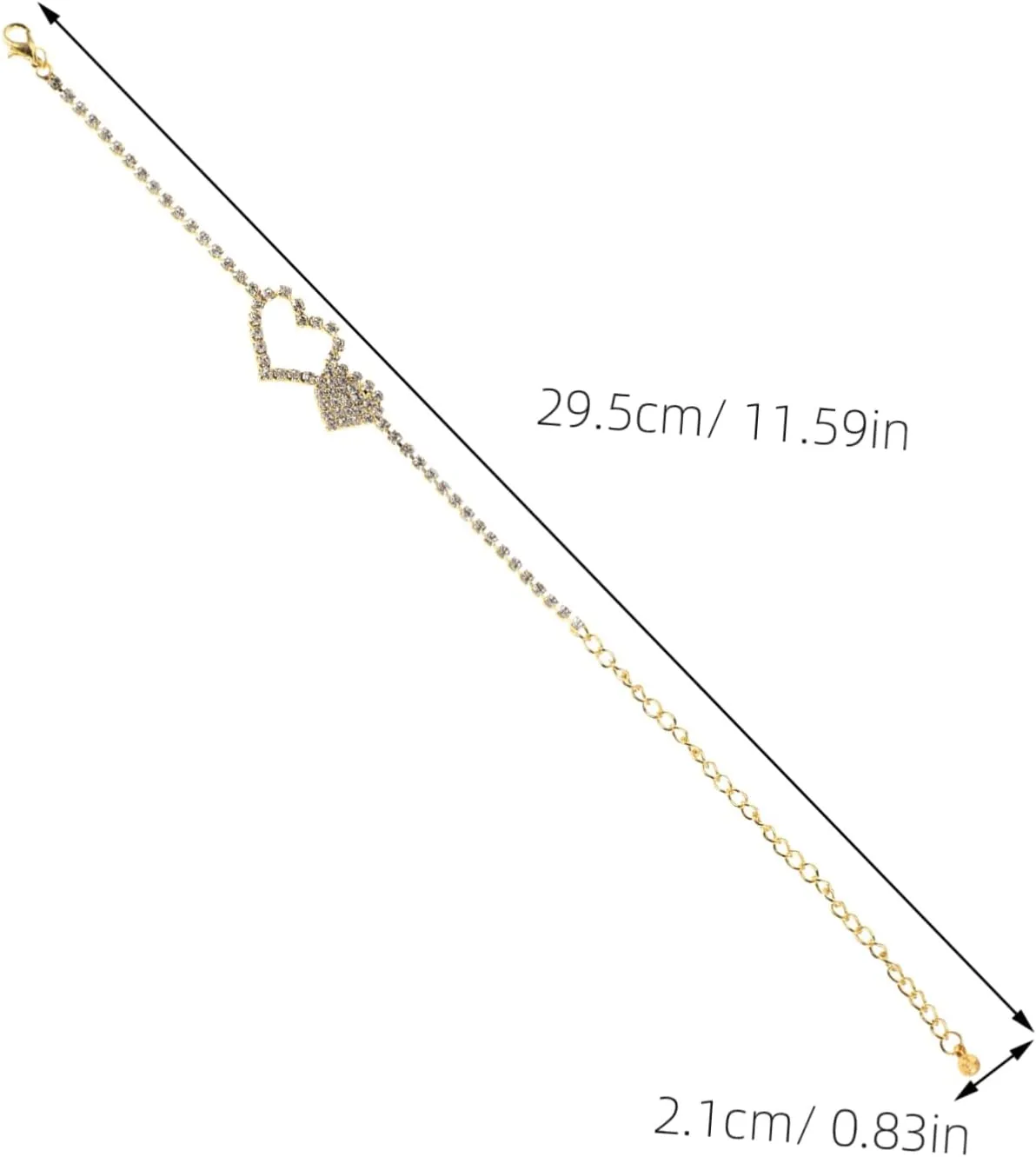 Rhinestone Anklet for Women Adjustable Heart Pendant Beach Foot Jewelry Lightweight Boho Chain Bracelet