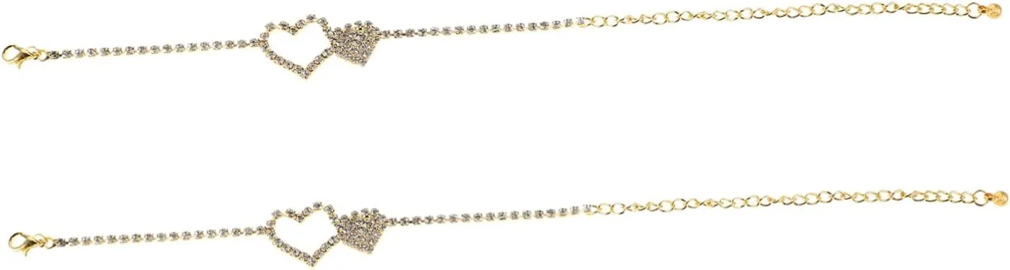 Rhinestone Anklet for Women Adjustable Heart Pendant Beach Foot Jewelry Lightweight Boho Chain Bracelet