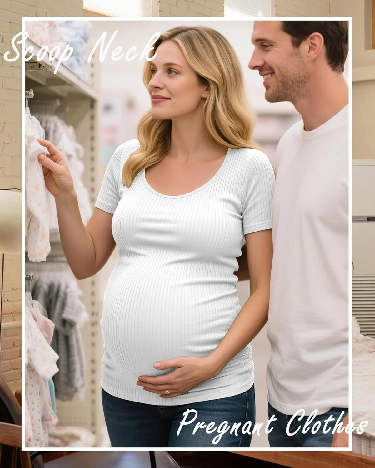 Riyiper 4 Pack Women's Maternity T-Shirts, Cotton Side Ruched Ribbed Maternity Top Scoop Neck Short Sleeve Pregnant Clothes