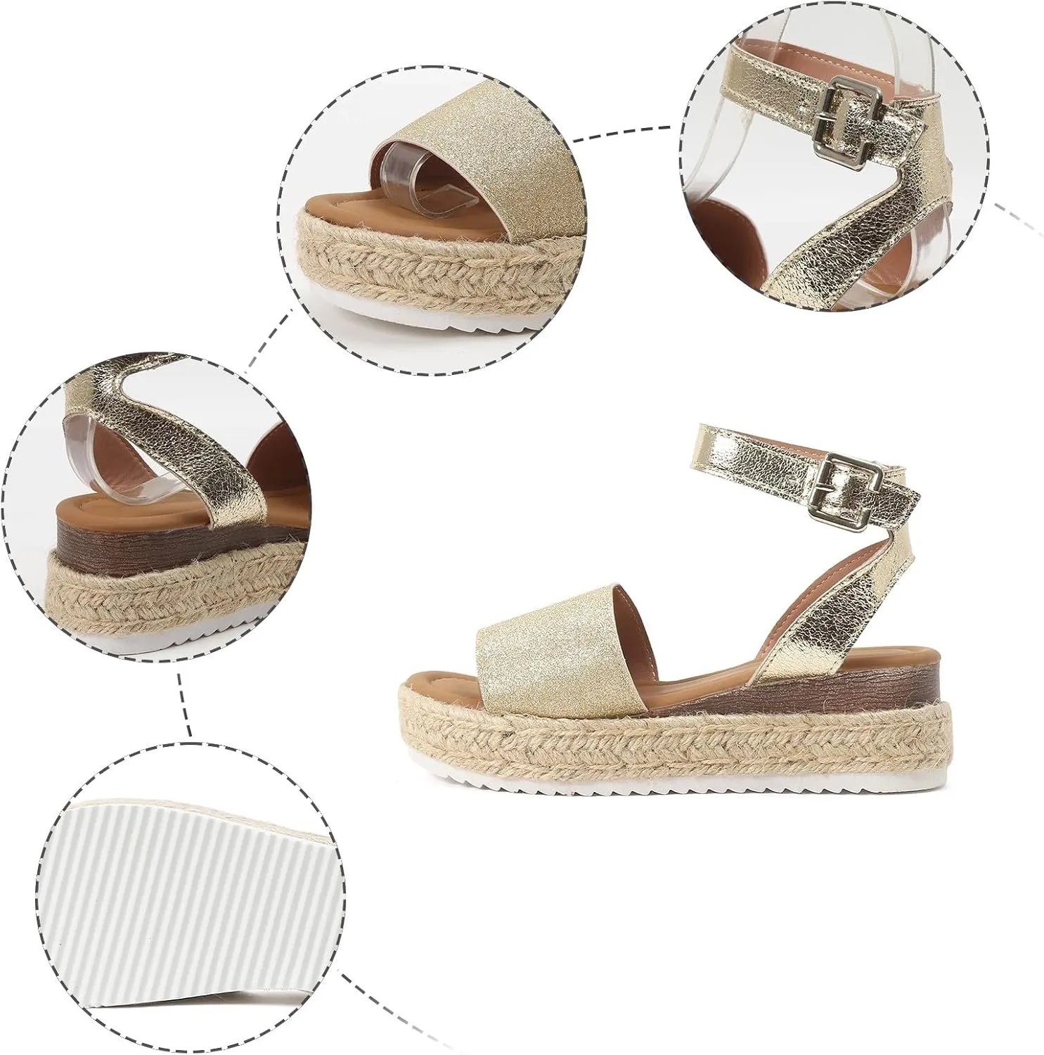 Sandals for Women 2025 Dressy Woven Wedge Espadrille Sandal Women's Ankle Buckle Platform Heels Summer Pumps shoes