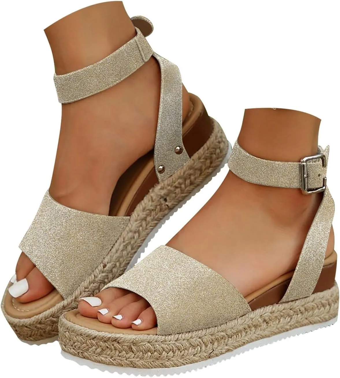 Sandals for Women 2025 Dressy Woven Wedge Espadrille Sandal Women's Ankle Buckle Platform Heels Summer Pumps shoes