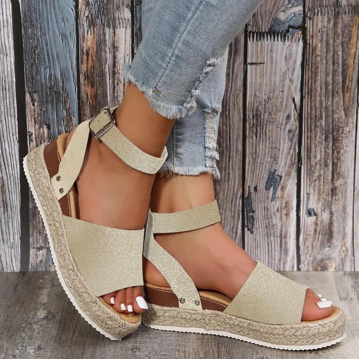 Sandals for Women 2025 Dressy Woven Wedge Espadrille Sandal Women's Ankle Buckle Platform Heels Summer Pumps shoes