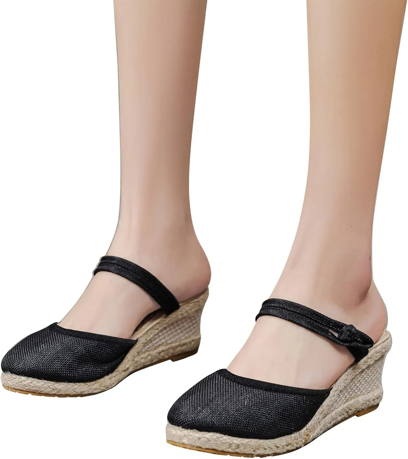Sandals for Women Dressy Summer 2025 Casual Closed Toe Ankle Strap Retro Platform Wedges Shoes Low Heel Slingback Heels Espadrilles Wedge Slip On Sandal Walking Elegant Wedding Going Out