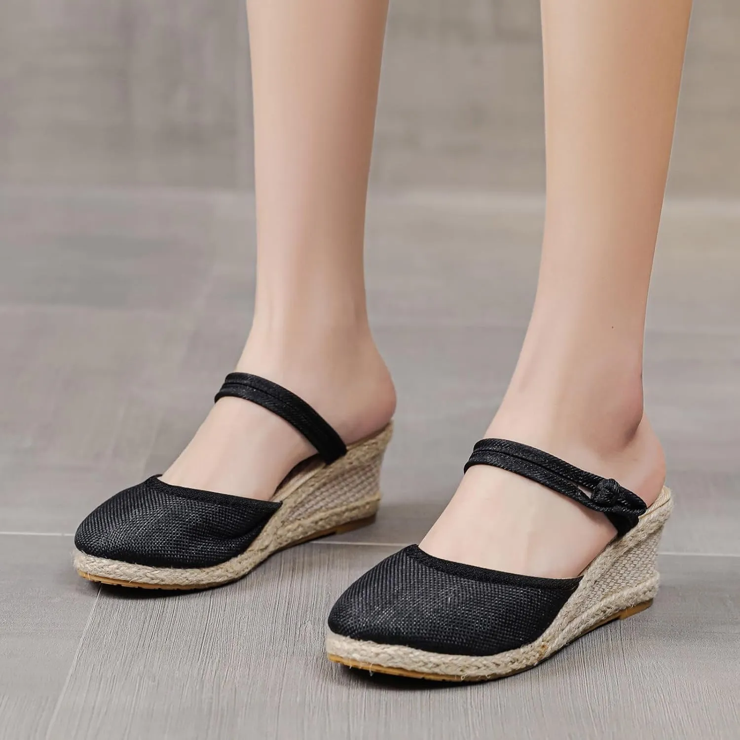 Sandals for Women Dressy Summer 2025 Casual Closed Toe Ankle Strap Retro Platform Wedges Shoes Low Heel Slingback Heels Espadrilles Wedge Slip On Sandal Walking Elegant Wedding Going Out