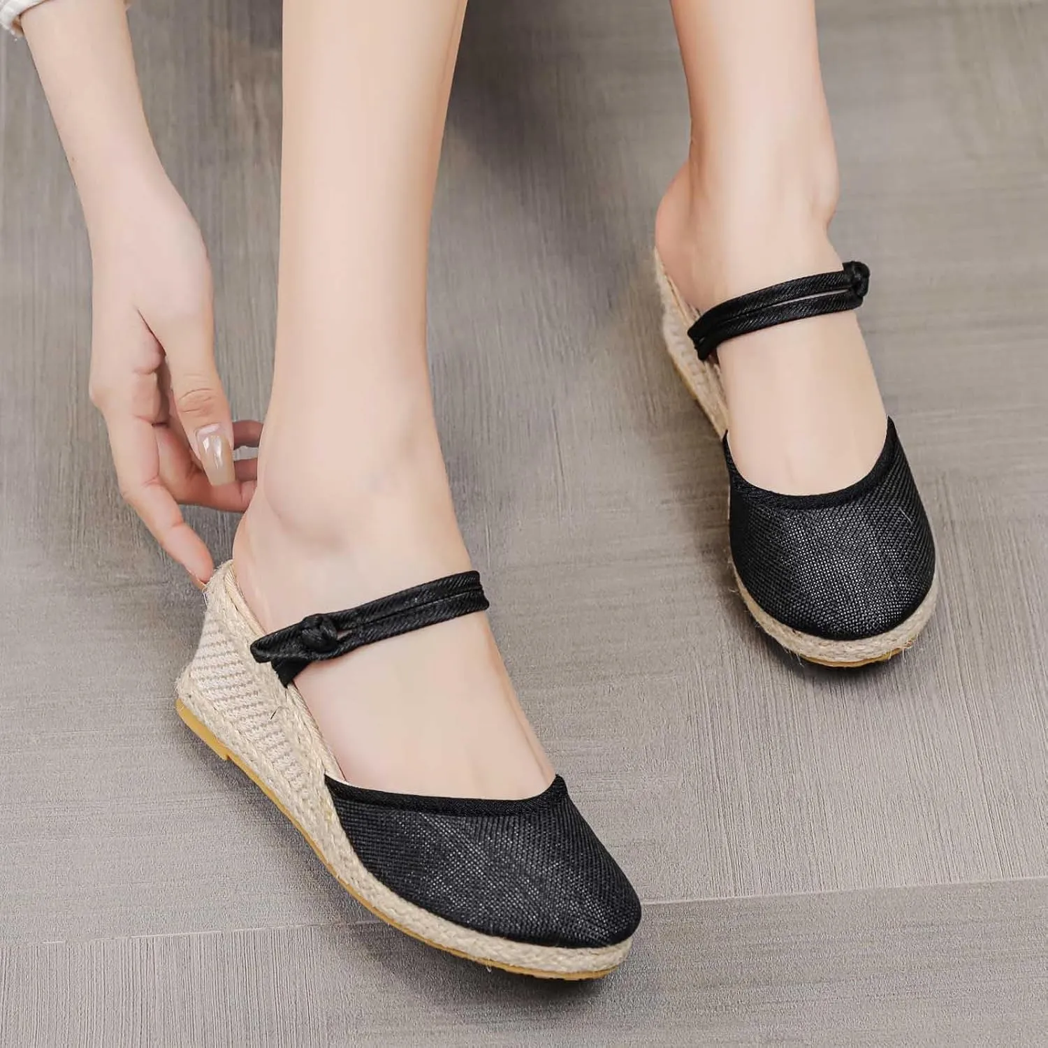 Sandals for Women Dressy Summer 2025 Casual Closed Toe Ankle Strap Retro Platform Wedges Shoes Low Heel Slingback Heels Espadrilles Wedge Slip On Sandal Walking Elegant Wedding Going Out