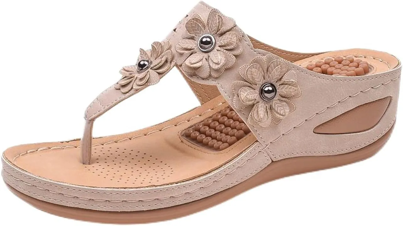 Sandals for Women Wedge Shoes Comfortable Orthopedic Sandals, Womens Dressy Summer Flip Flops Platform Footwear Casual Walking Wedges Flower Orthopedic Flip Flops