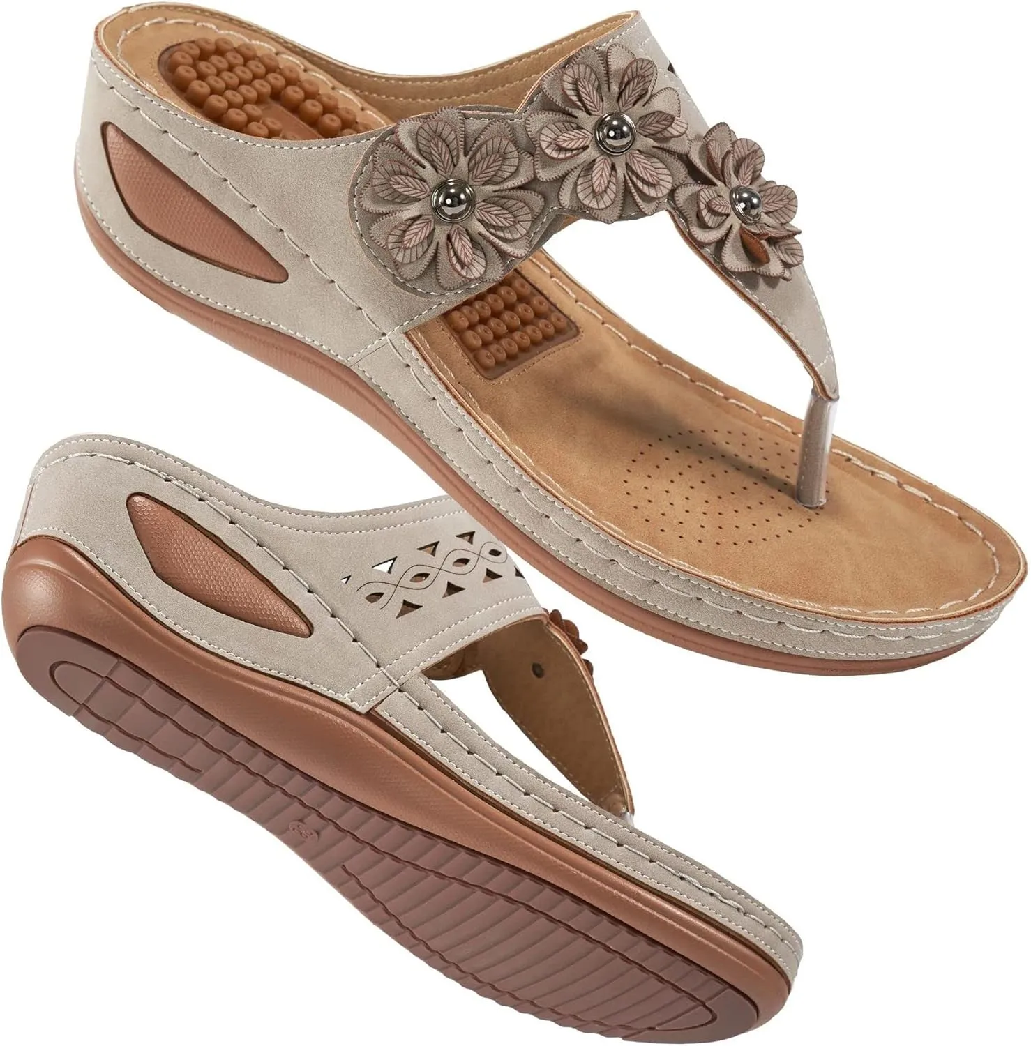 Sandals for Women Wedge Shoes Comfortable Orthopedic Sandals, Womens Dressy Summer Flip Flops Platform Footwear Casual Walking Wedges Flower Orthopedic Flip Flops