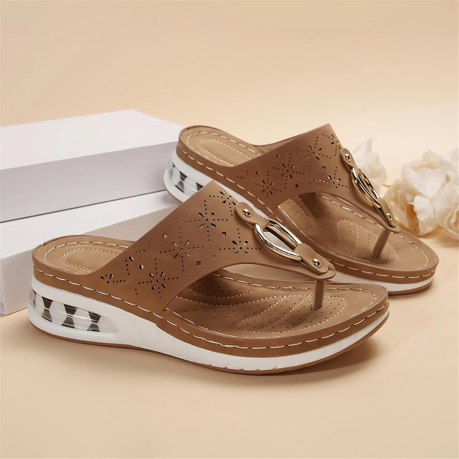 Sandals for Women Wedge Shoes Comfortable Orthopedic with Arch Support Flip Flops Sandals Comfort Comfortable Beach Dressy Summer Slippers Casual Walking Split Toed Thong Wedges Sandal