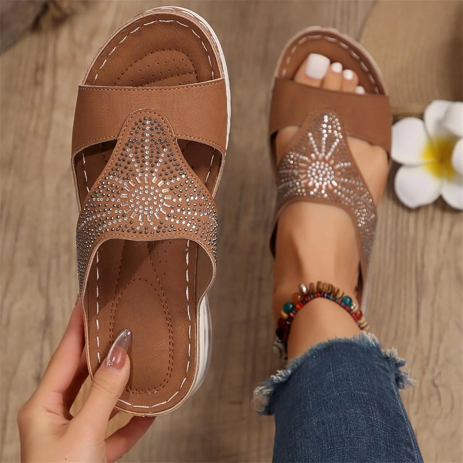 Sandals for Women Wedge Shoes Orthopedic Comfortable Walking Slippers Open Toe Dressy Summer Platform Flip Flops Casual Wedges with Arch Support Anti-Slip Breathable Slippers