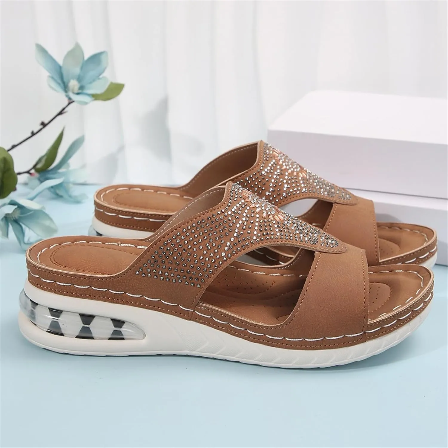 Sandals for Women Wedge Shoes Orthopedic Comfortable Walking Slippers Open Toe Dressy Summer Platform Flip Flops Casual Wedges with Arch Support Anti-Slip Breathable Slippers