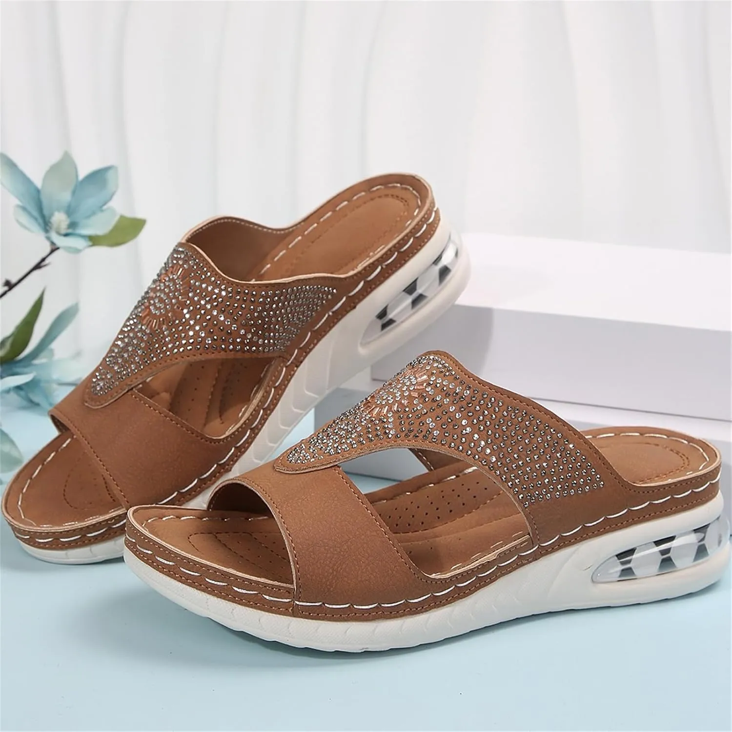 Sandals for Women Wedge Shoes Orthopedic Comfortable Walking Slippers Open Toe Dressy Summer Platform Flip Flops Casual Wedges with Arch Support Anti-Slip Breathable Slippers