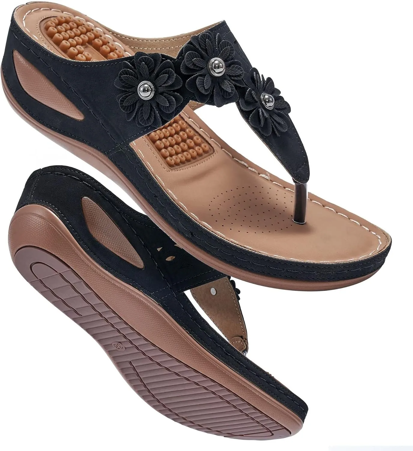 Sandals Women Wedge Flip Flops Summer Dressy Comfortable Orthopedic Platform Wedge Shoes Dressy Casual Walking Wedges Slide Slippers with Arch Support Breathable Lightweight Slip On Going Out Slipper