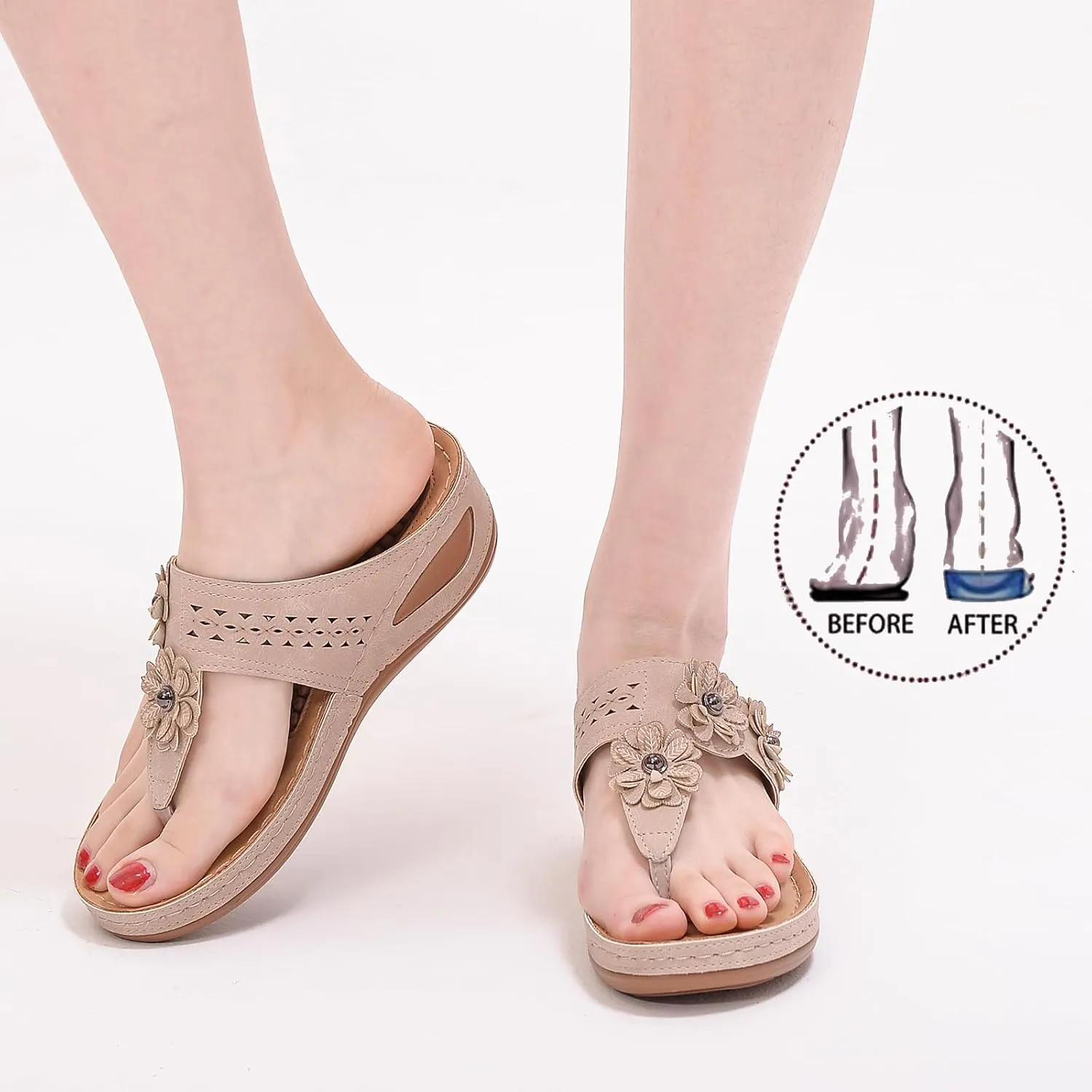 Sandals Women Wedge Flip Flops Summer Dressy Comfortable Orthopedic Platform Wedge Shoes Dressy Casual Walking Wedges Slide Slippers with Arch Support Breathable Lightweight Slip On Going Out Slipper