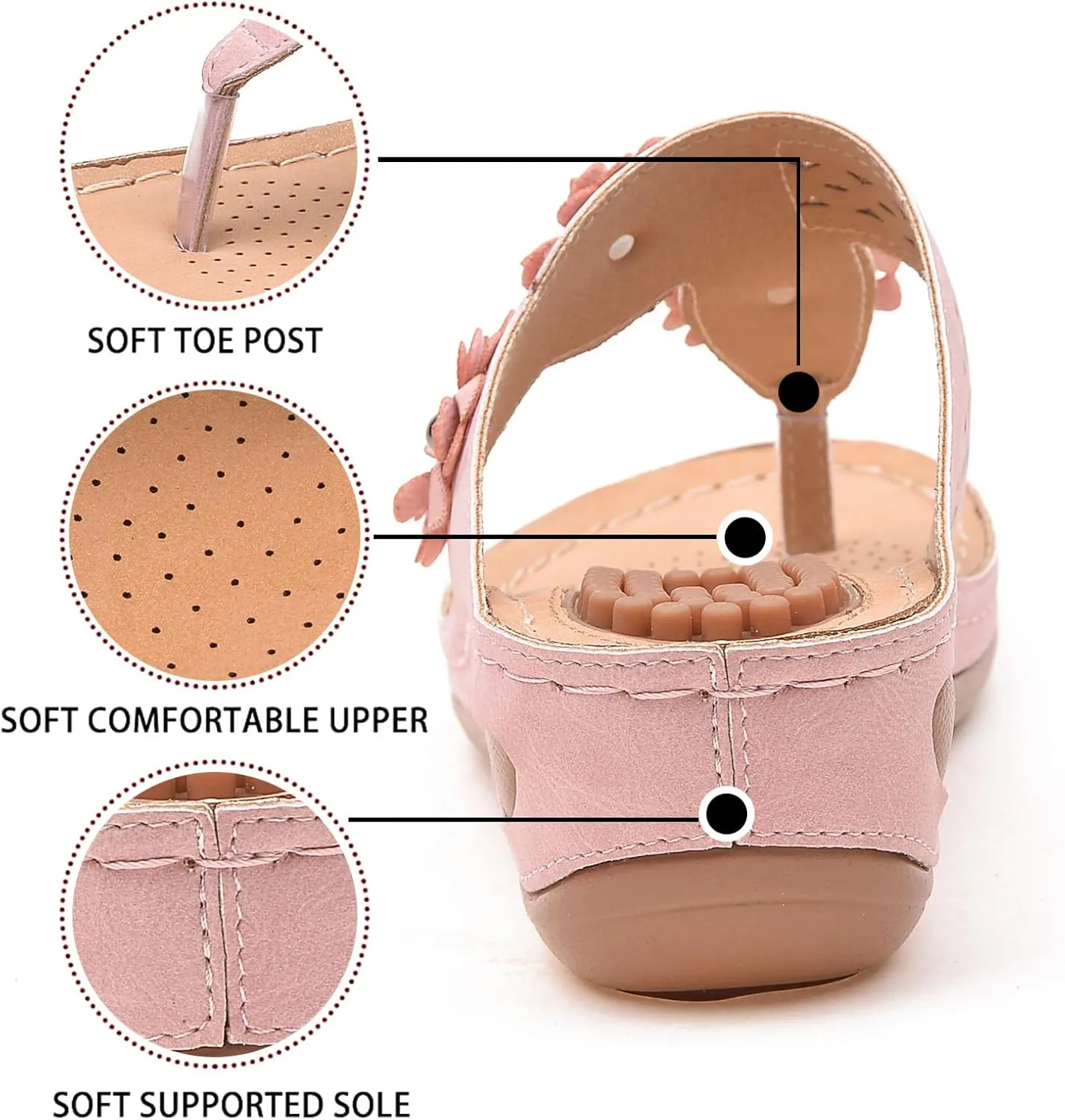Sandals Women Wedge Flip Flops Summer Dressy Comfortable Orthopedic Platform Wedge Shoes Dressy Casual Walking Wedges Slide Slippers with Arch Support Breathable Lightweight Slip On Going Out Slipper