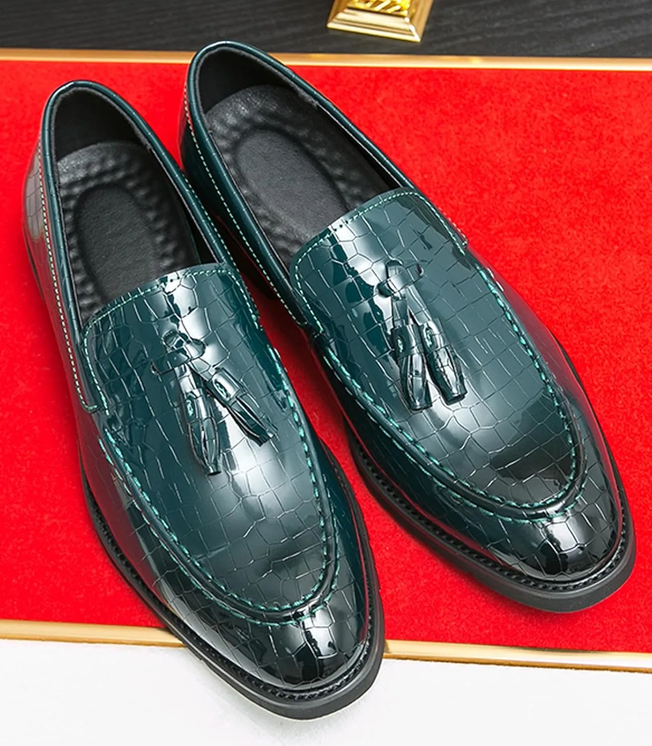 Santimon Mens Loafers Formal Dress Slip On Fashion Casual Summer Shoes Wedding Business Leather Tassel Loafers for Men