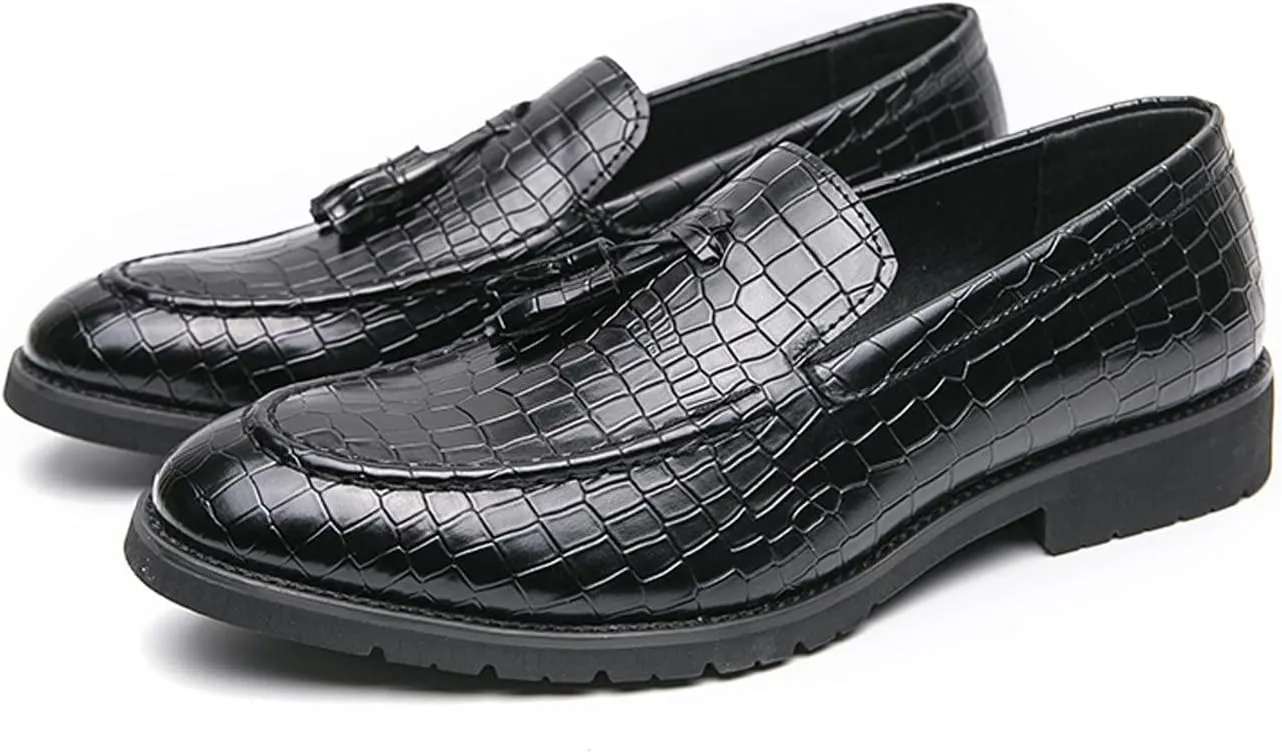 Santimon Mens Loafers Formal Dress Slip On Fashion Casual Summer Shoes Wedding Business Leather Tassel Loafers for Men