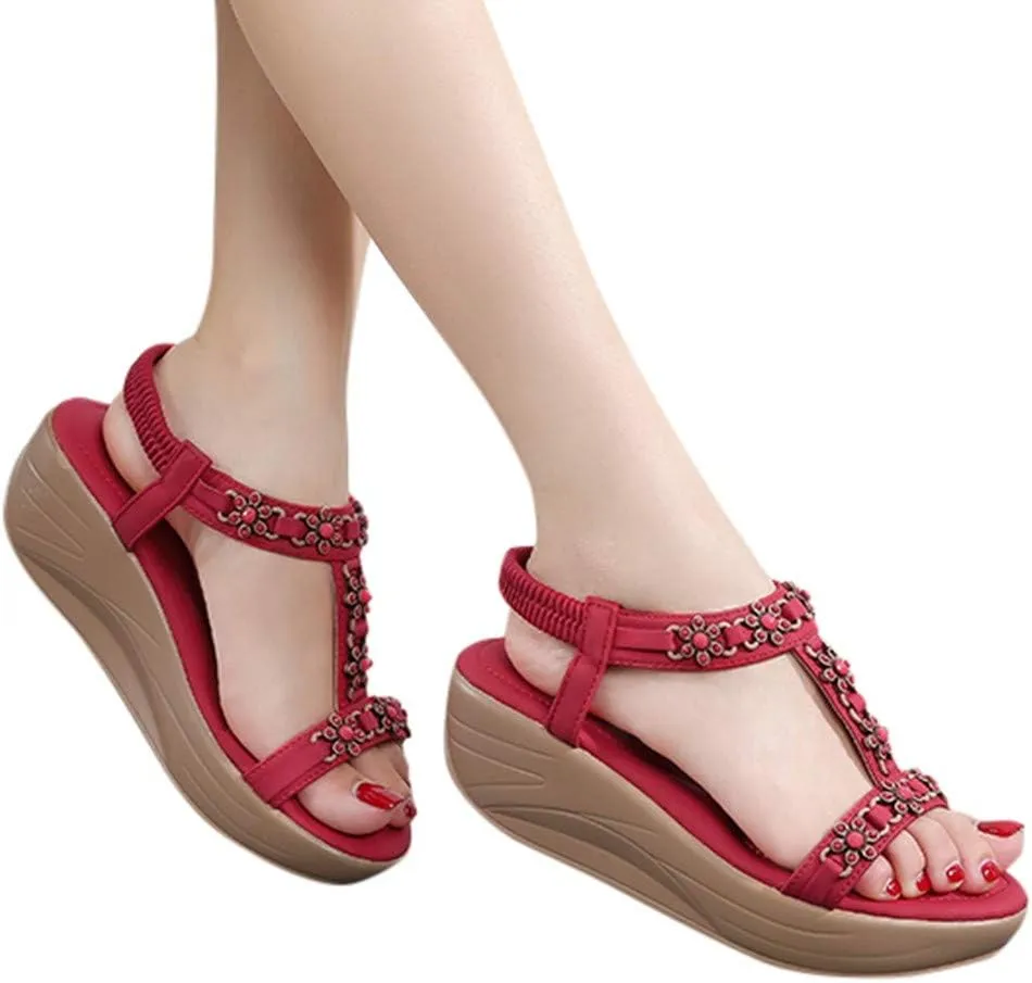 SBGMoSJ Orthopedic Slippers for Women 6 Wide Orthotics Sandals for Women Thong Closed Toe Wedges for Women Dressy Comfortable Confortable Walking Sandals Women Shoes Sandals Thick Heels for Women
