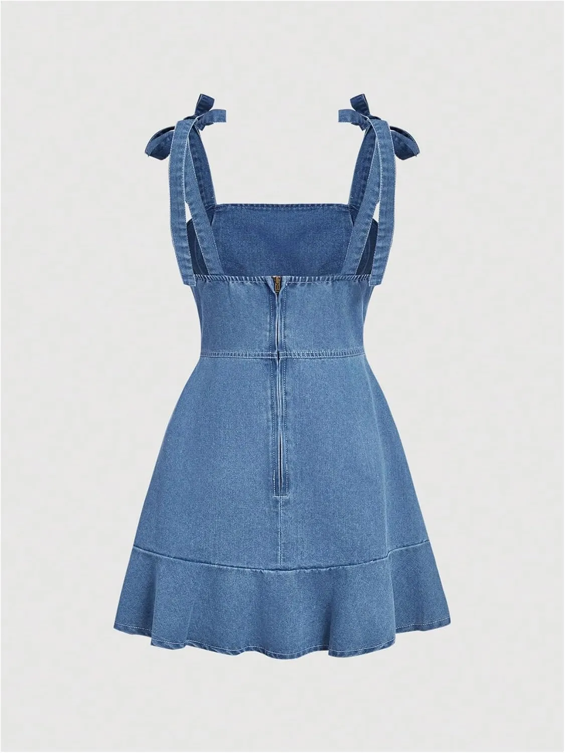 SHENHE Women's Tie Shoulder Sleeveless Denim Mini Dress Layered Ruffle Hem Jean Dress