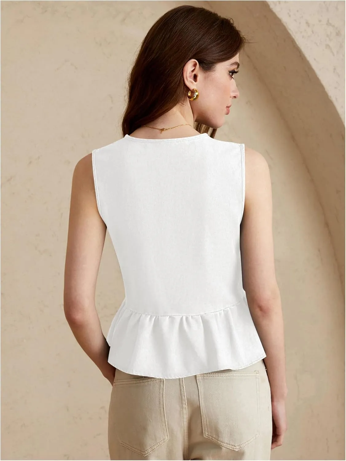 SHENHE Women's Y2k Tie Front Denim Vest V Neck Ruffle Hem Sleeveless Peplum Jean Top Shirt