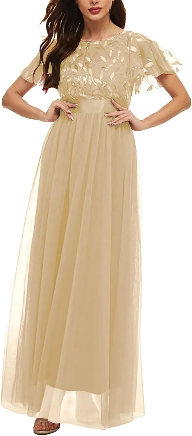 Short Sleeve Bridesmaid Dresses for Women Double Layers Tulle Wedding Formal Dress A Line Chiffon Evening Prom Gown 2023